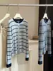 Cardigã de Lã Listrado Tricotado Estilo Coreano para Mulheres, Novo Estilo Primavera e Outono, Toque de Alta Qualidade, Caimento Solto, Suéter Outerwear Emagrecedor