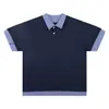 8817 Street Tendencia Nicho Marca de Tendencia Unisex Bloque de Color Diseño Sencillo Falso de Dos Piezas Cuello Solapa Holgada Camiseta de Manga Corta para Hombre