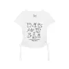 Camiseta de Manga Corta con Cordón y Estampado de Cachorro Estilo Retro Americano para Mujer, Estilo Casual de Verano, Corte Holgado, Adelgazante, Rejuvenecedor, Top Versátil
