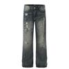 Fx057 Jeans de Moda de Tiro Alto Ajustados con Pierna Acampanada para Hombre, Estilo Retro Americano, Unisex, Lavados y Teñidos a Mano