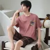 Ropa de casa juvenil de talla grande que se puede usar en la calle, traje para hombre, pijamas de algodón puro para hombre de verano 2026, pantalones cortos finos de manga corta