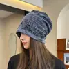 Gorro de lana con letras desgastadas estilo vintage, versión coreana para mujer, gorro holgado estilo páramo, circunferencia de cabeza grande, gorro turbante adelgazante, moderno