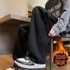 Calças masculinas de corte reto, novo estilo outono 2026, calças de moletom esportivas de corte solto, calças casuais forradas de fleece para inverno para adolescentes