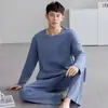 2026 Nuevo Simple Casual Tallas Grandes Ropa para el Hogar Pijama para Hombre para Primavera y Otoño, Conjunto de Algodón Puro de Manga Larga y Cuello Redondo