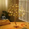 Lámpara de Mesa Forma de Bonsái de Escritorio Luz de Noche LED de Escritorio Árbol de Hierro Rama Plateada Hoja Dorada Estrella Árbol de Navidad
