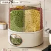 Caixa de Armazenamento de Grãos, Recipiente Rotativo para Arroz, Lixeira de Arroz Selada à Prova de Insetos e Umidade Doméstica, Pote Compartimentado com Vedação por Pressão, Caixa de Arroz
