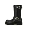 Versión de piel de vaca Botas Apiladas Persona Baja Tacón Grueso Aumento Oculto de Altura Botas Martin Mujer Hebilla Metálica Retro Punta Redonda Botas de Motocicleta Botas Cortas