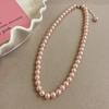 Colar de Pérolas de Vidro Rosa, Gargantilha de Pérolas de Vidro Acinzentado, Várias Correntes para Suéter, Design de Nicho de Luxo Leve