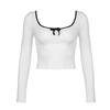 Top de punto fino con retazos y lazo para mujer 2024 Dulce y picante Estilo Ballet Francés Ajustado Crop Top Camiseta