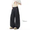 Calça jeans estilo americano, modelagem solta, com múltiplos bolsos, calça casual, perna larga, cor original para o outono