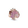 Pan Benjia nuevo oro rosa brillante pavé rosa diamante de hoja aleación agujero grande cuentas sueltas accesorios de cadena diy