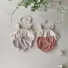 INS Verão Bebê Renda Alça de Ombro Conjunto Feminino Bebê Vazado Babados Princesa Colete Macacão