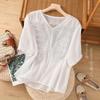Tops Retro de Algodón y Lino para Madre de Mediana Edad Ropa de Verano Bordada de Lino para Mujer Camisetas de Manga Corta Nuevas de Talla Grande que Cubren el Vientre Venta al por Mayor