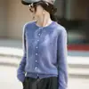 Cárdigan básico de una sola pieza de cachemir cepillado con cuello redondo para mujer, versátil chaqueta suéter de punto de lana, cálido