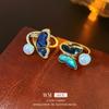 Anillo de perla de agua dulce con mariposa fritilaria de circón electrochapado en oro real, de lujo ligero y alta gama, para el dedo índice, joyería versátil al por mayor