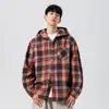 Jaqueta Camisa Xadrez com Capuz para Homens 2025 Outono Nova Tendência Estilo Coreano Jovem Estudante Solta Camisa de Manga Longa