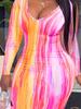 2024 Fuente Transfronteriza Amazon Transfronterizo Nuevo Manga Larga Tie-Dye Cuello en V Alta Elasticidad Ajustado Vestido Mujer