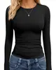 Camiseta Casual Slim Fit de Manga Longa Popular Europeia e Americana TK da Amazon para Mulheres, Cor Sólida Estampada, Gola Redonda, Top Slim Fit
