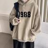 Suéter con capucha de calle principal estadounidense para hombre, abrigo vintage holgado con forro polar de invierno, ropa retro de marca de moda de otoño e invierno