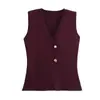 Ropa de Mujer de Comercio Exterior al por Mayor Falda con Empalme de Estilo Europeo y Americano Chaleco de Punto con Botones Dorados Traje de Moda Chaleco para Mujer