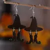 Halloween Sombrero de Bruja Maligna Botas Diseño Aretes de Tela Negra Estilo Gótico Antiguo Aretes del Festival de Fantasmas
