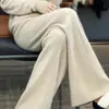Pantalones de Mujer de Cintura Alta de Pierna Ancha, Novedad Otoño e Invierno 2025, Pantalones Casuales de Lana Drapados hasta el Suelo tipo Arroz Glutinoso para Mujer, Pantalones de Punto para Ropa Exterior