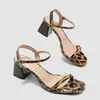 Sandalias de Verano con Tacón Grueso Estilo Europeo y Americano Transfronterizas Estilo Francés para Mujer, Estampado de Leopardo, Punta Abierta, Moda Versátil, de Una Sola Tira, Tacones Altos Elegantes