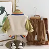 2024 Nova Roupa de Primavera para Meninos Moda Suéter Cardigan Cartoon Conjunto de Três Peças para Crianças Bonito Fabricante Original Atacado