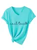 Técnico de uñas Tienda independiente de Amazon Wish camiseta sencilla y cómoda de mujer con cuello en V y manga corta, adecuada para usar en capas, para exportación y ventas transfronterizas