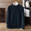 Camiseta base de punto grueso de 9 puntos, 430 g, cuello semi-alto, antipelusa, 100% lana, color liso