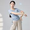 Roupas de treinamento de dança adulta Top de verão Camiseta de manga curta Alça lateral Roupas de dança moderna Yoga feminino Treinamento corporal