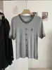 KEKEZOON Suéter de Punto Cardigan de Manga Corta con Cuello Redondo Bordado de Caballo Pequeño Color Bloque Rayas Otoño Temprano Top de Botones Individuales 8418