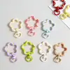 Anillo abierto grande de esmalte de colores con cierre de resorte de flor, accesorio para joyería DIY, accesorio de llavero de anillo de metal pintado