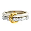 Anillo de Luz de Zirconia Incrustada en Oro Real Chapado en Cobre Transfronterizo Europeo y Americano Lujo Ligero Sensación de Alta Gama Anillo para el Dedo Joyería de Mano Versátil Fabricante Venta al por Mayor en Stock