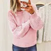 Suéteres de punto de color liso europeos y americanos de Amazon transfronterizos para mujer, nuevo suéter de punto de cuello redondo de manga larga de otoño e invierno, versátil