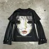 Verão 2026 Novo Japonês Coreano Casual Estampa Abstrata Manga Longa Manga em Retalhos Camiseta Feminina Solta Gola Redonda Top