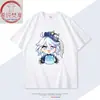Ropa Periférica de Genshin Impact Camiseta de Manga Corta Dios del Agua Furina Algodón Estudiante de Secundaria y Preparatoria Anime Ropa Bidimensional Talla Grande