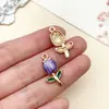 Pingente de Tulipa Multicolor com Gotejamento de Óleo em Liga Metálica Charm de Flor 3D Acessórios para Joias de Pulseira Colar Chaveiro DIY