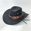 Sombrero Vaquero Occidental Retro Americano para Mujer de Cuero Sintético Agrietado Desgastado de Ala Ancha Sombrero para Hombre para Exteriores Camping Protección Solar Sombra