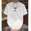 Moda Verão 2026 Versátil Patchwork Bordado Simples de Letras Camiseta de Manga Curta Masculina Gola Redonda Top Solto