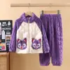 Nuevo Conjunto de Pijama para Niños Ropa de Casa Invierno Espeso Terciopelo de Coral Pijama para Hombres y Mujeres Conjunto de Dos Piezas