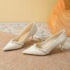 3356-1 Kink Perla Xiuhe Zapatos de Boda para Mujer Zapatos de Novia Satén Piel de Oveja Elegante Tacón Alto Punta Tacón Fino Zapatos Individuales