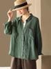 Camisa de Manga Larga de Algodón y Lino Vintage, Nueva Versátil para Primavera y Otoño, Holgada, Adelgazante, Cuello Polo, Elegante, Rejuvenecedora, Ropa para Mujer