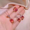 Conjunto de joyería para mujer, nuevo anillo de rubí quemado, colgante, collar, pendientes de botón, color rojo paloma, boca abierta