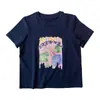 Algodão Peruano! Camiseta Feminina de Verão com Bordado de Letras Macio e Fino, Gola Redonda Solta, Ombro Normal e Manga Curta