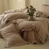 Conjunto de Roupa de Cama de Algodão e Linho Quatro Peças Minimalista, Rústico e Relaxante em Estilo Japonês com Toque de Luxo para Pousadas, Capa de Edredom de Cor Sólida para Dormitórios Estudantis