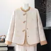 Nova coleção de outono de roupas femininas: novo casaco jacquard floral estilo chinês, gola redonda de primavera, elaborado, elegante e luxuoso