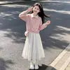 Conjunto para Niños Primavera Otoño 2026 Nuevo Dulce Sudadera con Capucha de Manga Larga y Cuello con Lazo Falda Linda Conjunto de Dos Piezas
