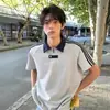 Marca de moda Verano Nuevo Polo de Manga Corta Peso Pesado 260g Estilo Americano Suelto Casual Camiseta de Cuello Campana Moda Masculina