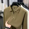 Camiseta Masculina Estilo Old Money con Cuello Camisero Otoño 2026 Nueva Moda Casual Manga Larga para Hombre